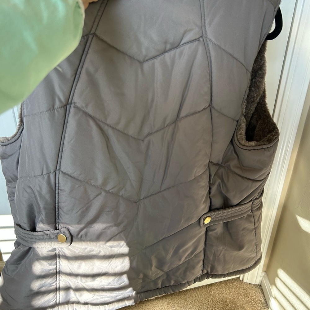 Gray Quilted Vest with Faux Fur Lining
